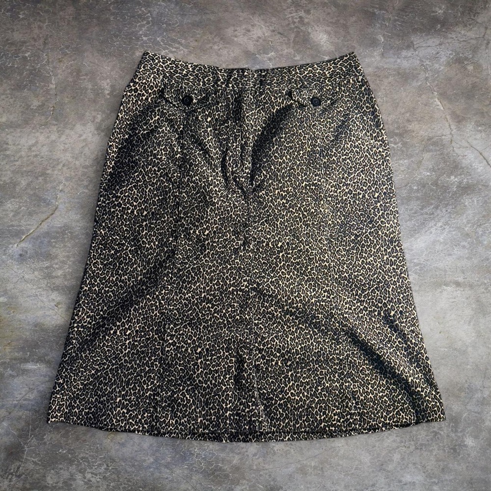 Talbots‎ Stretch Leopard Print A-Line Midi Skirt Size 10 Made in Hong Kong